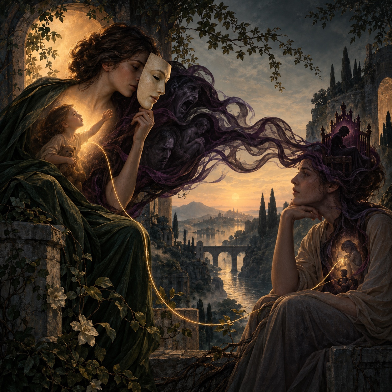 Two people connected by an unconscious inner landscape of vulnerability, concealed feeling and psychological projection